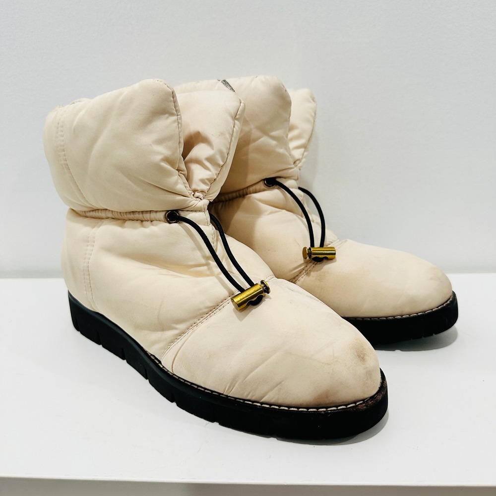 J.Crew‎ Ivory Puffer Ankle Boots Bungee Toggle Winter Lug Sole BD325 Womens 8